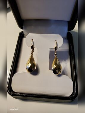 18k /750 Yellow Gold Milor Faceted Teardrop Dangle 1 1/4" Earrings Au